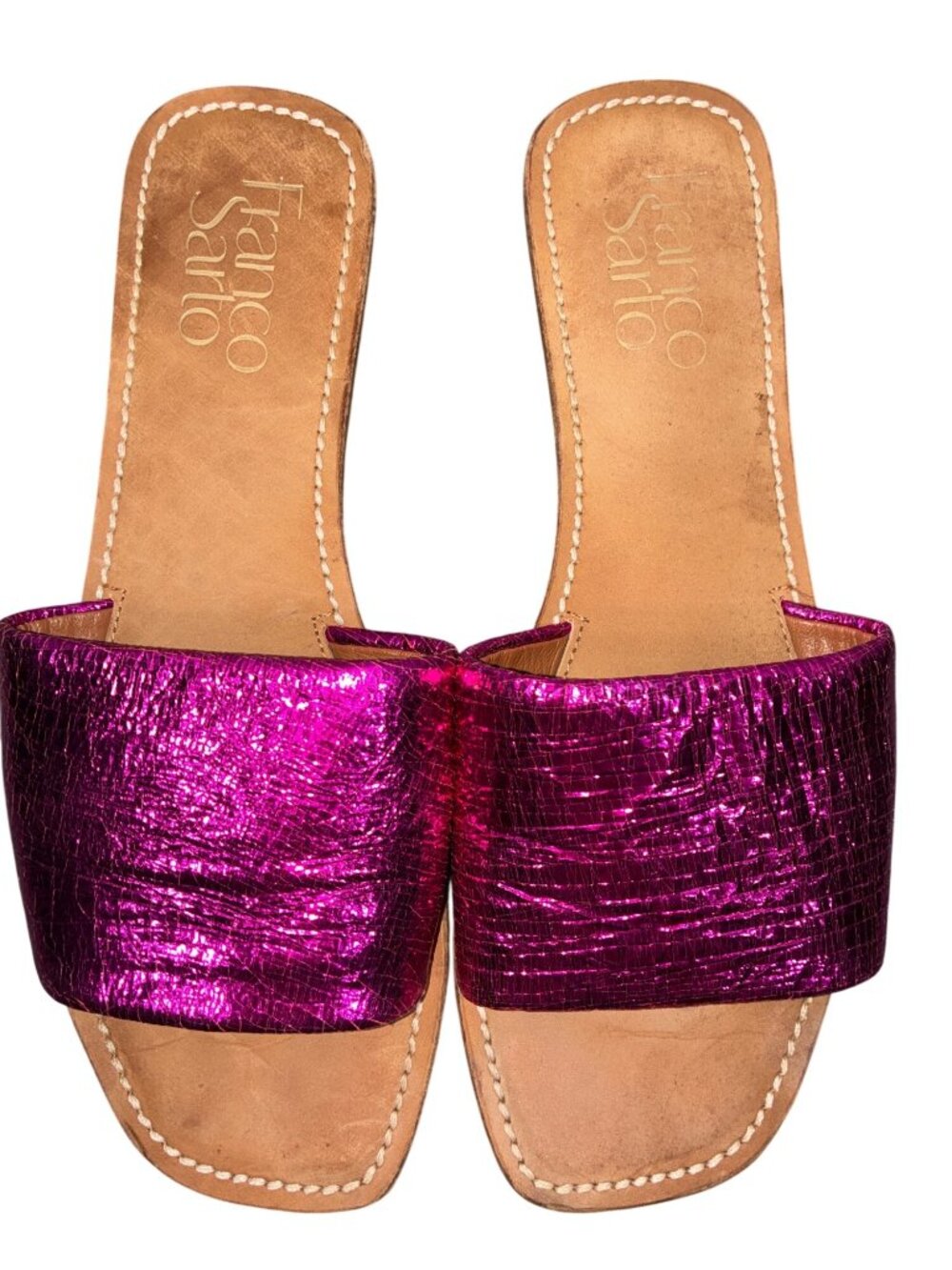 Franco Sarto Womens Metallic Pink Slide Sandals Leather Upper Size 10M